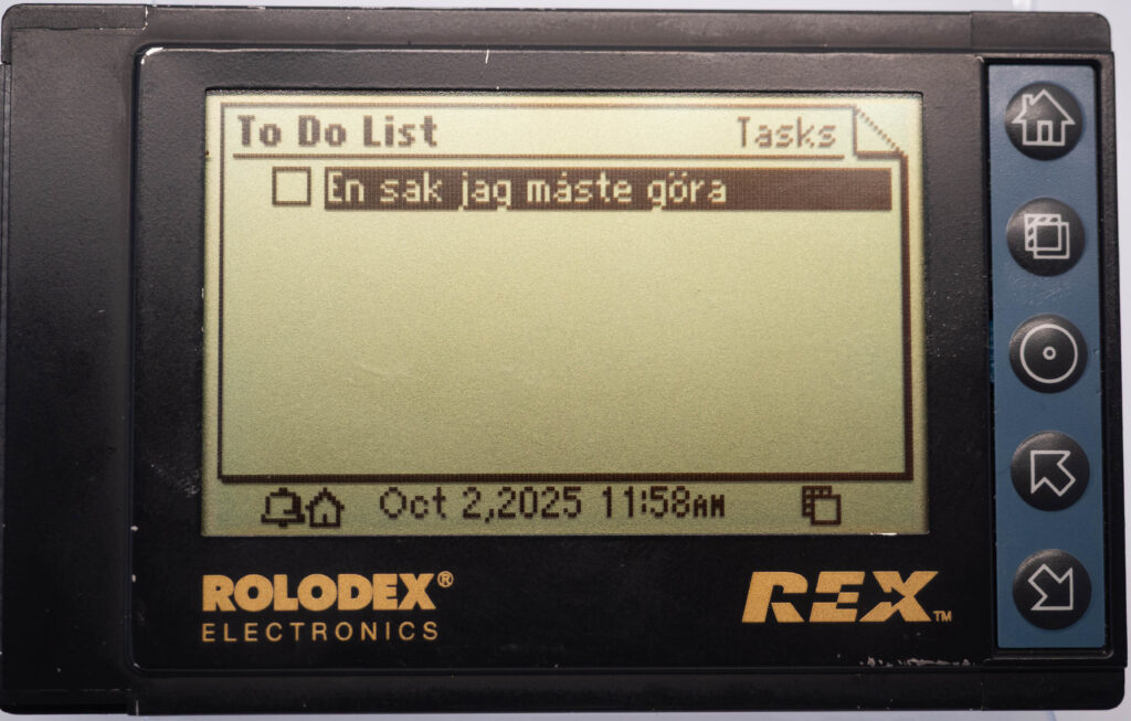 Rolodex Rex showing the to-do list screen